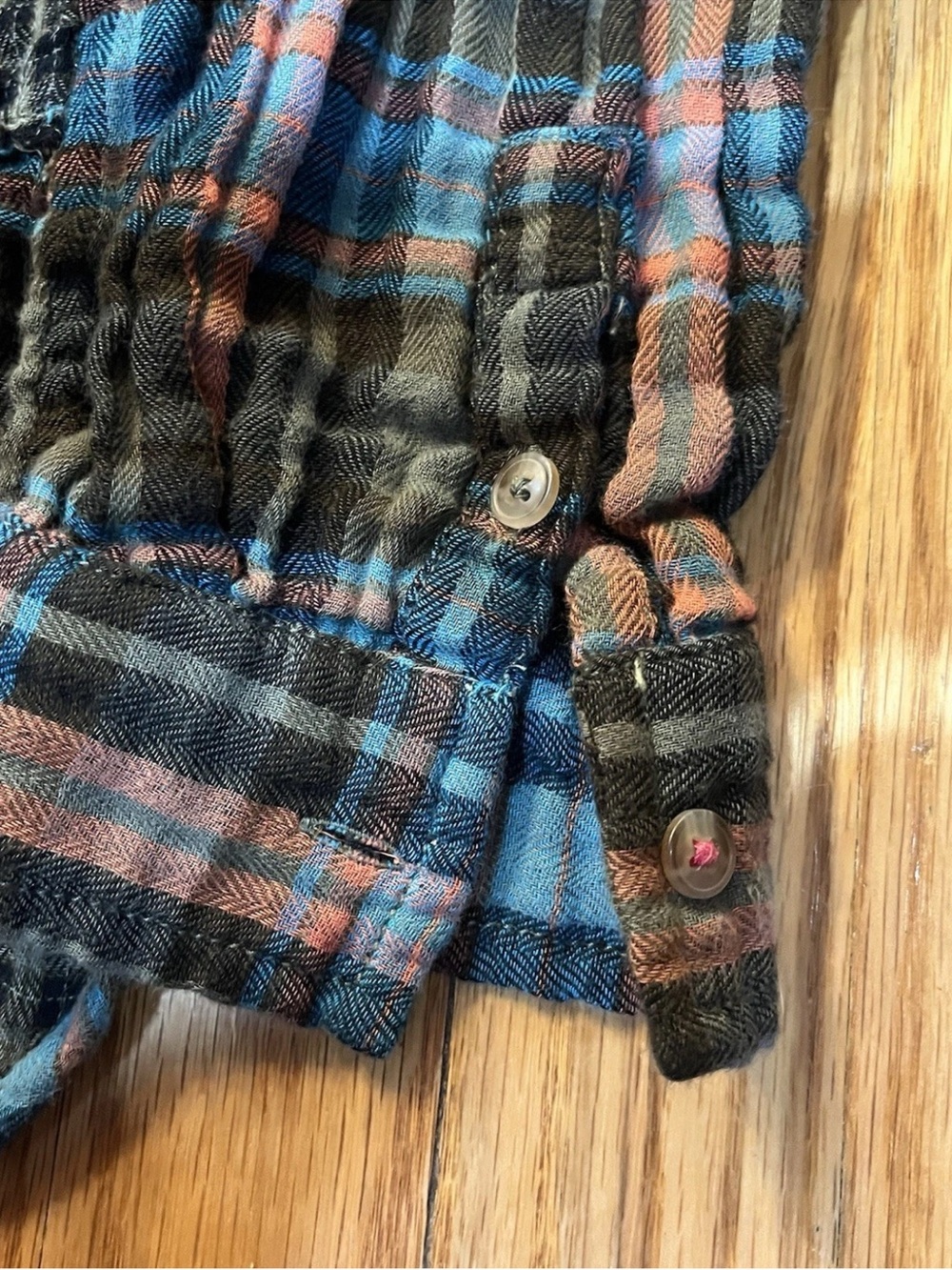 Anthropologie Pilco Plaid Patchwork Button-Up Shirt grunge Boho frayed M - Picture 4 of 8